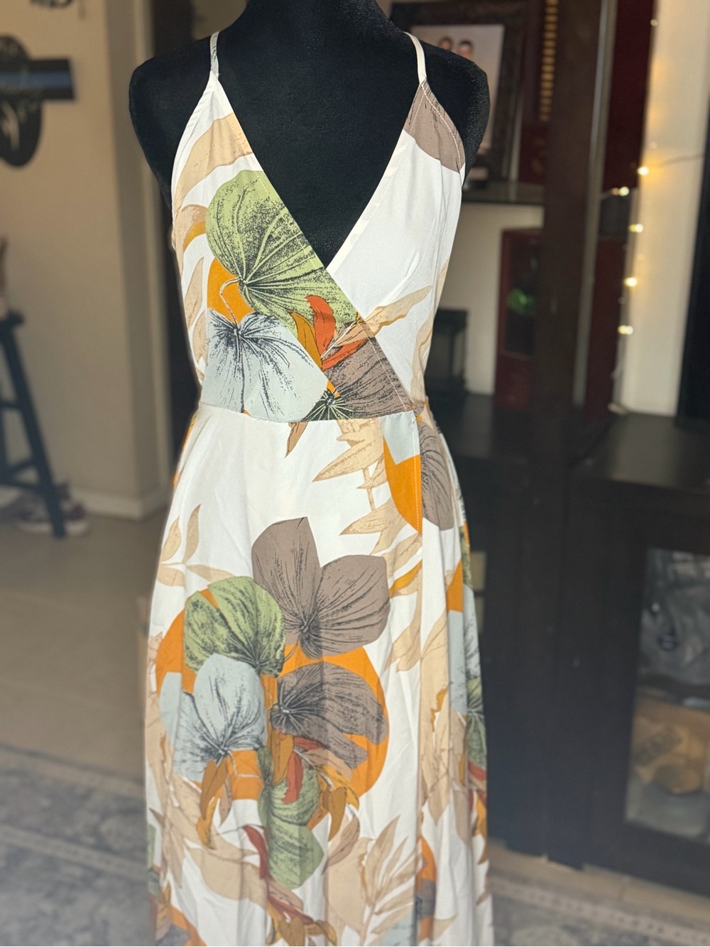 Backless Floral Maxi Dress in Ivory and Orange